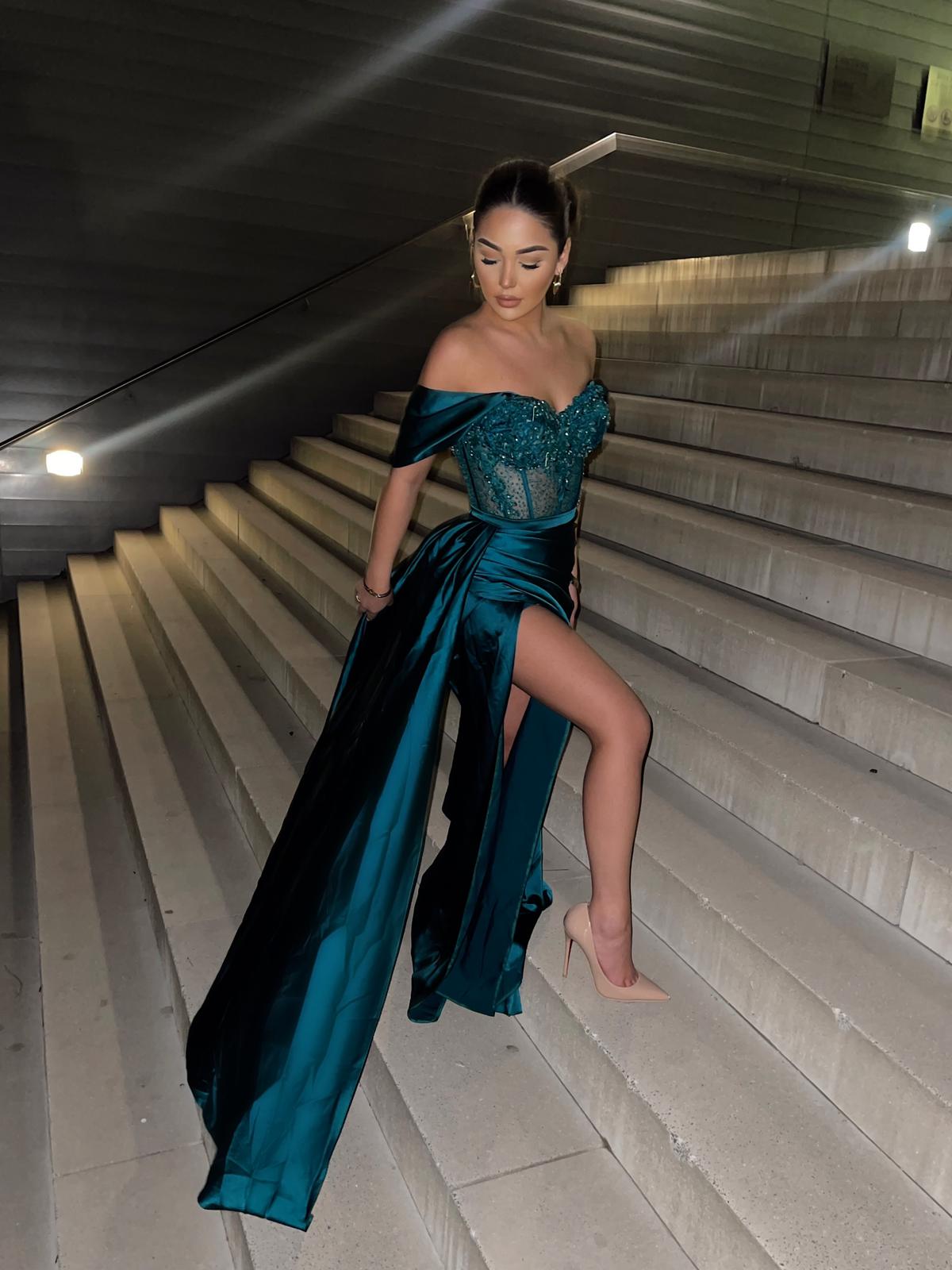 Perlen-Korsagenkleid in Petrol – Ansicht 4