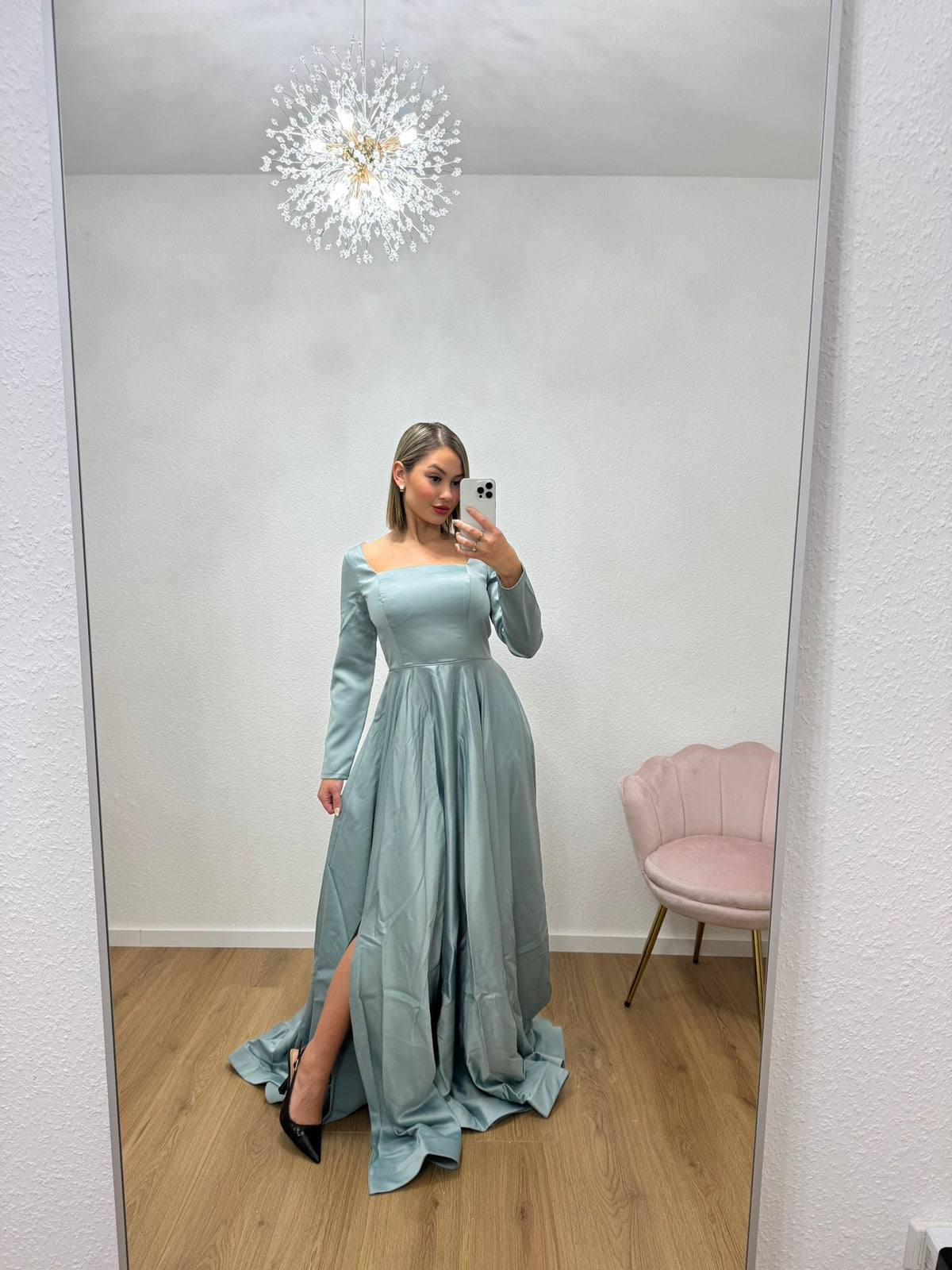 Off-Shoulder-Langarmkleid in Mint