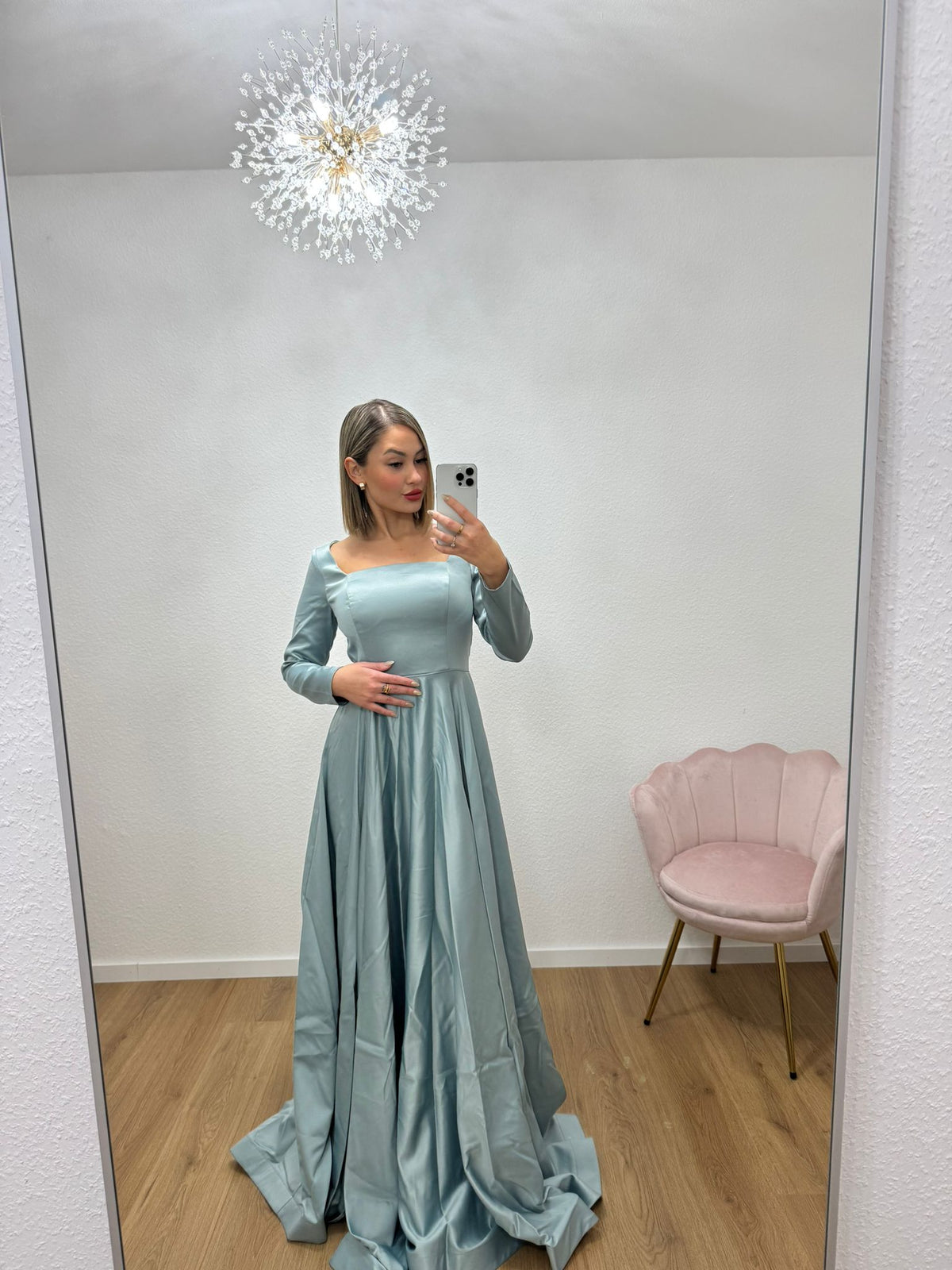 Off-Shoulder-Langarmkleid in Mint – Ansicht 5