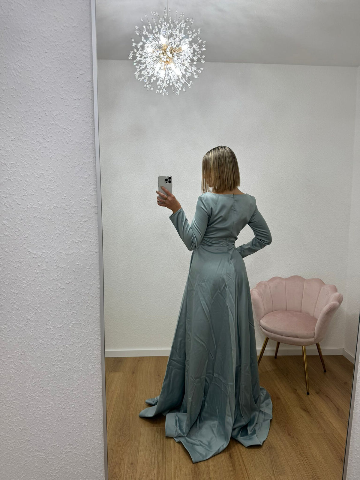 Off-Shoulder-Langarmkleid in Mint