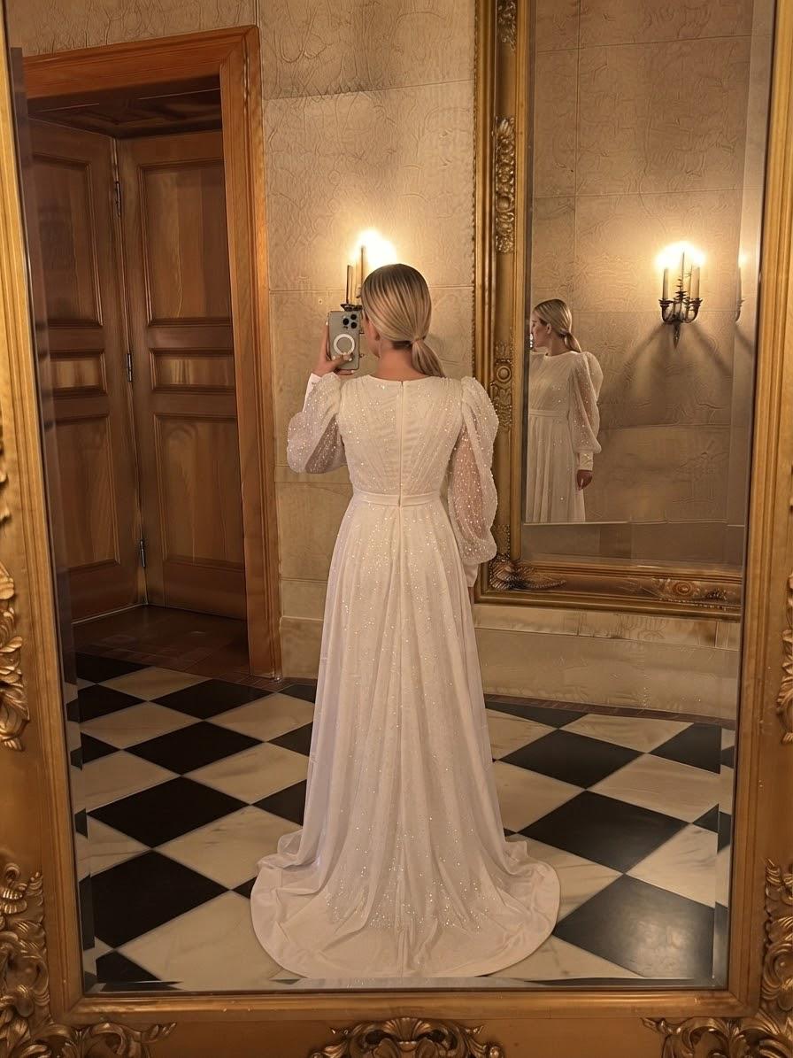 Langarm-Paillettenkleid in Ivory