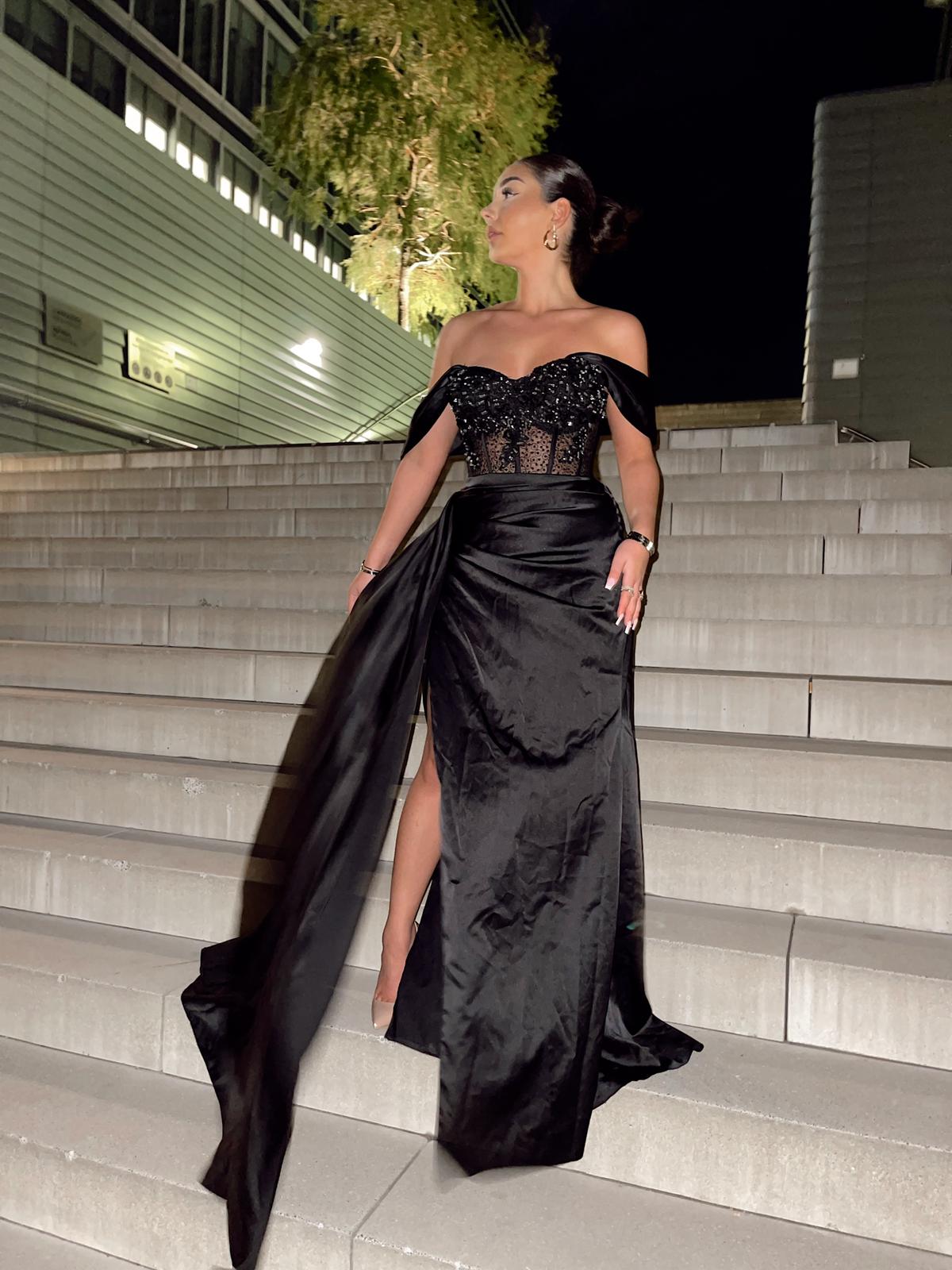 Perlen-Korsagenkleid in Schwarz – Ansicht 2