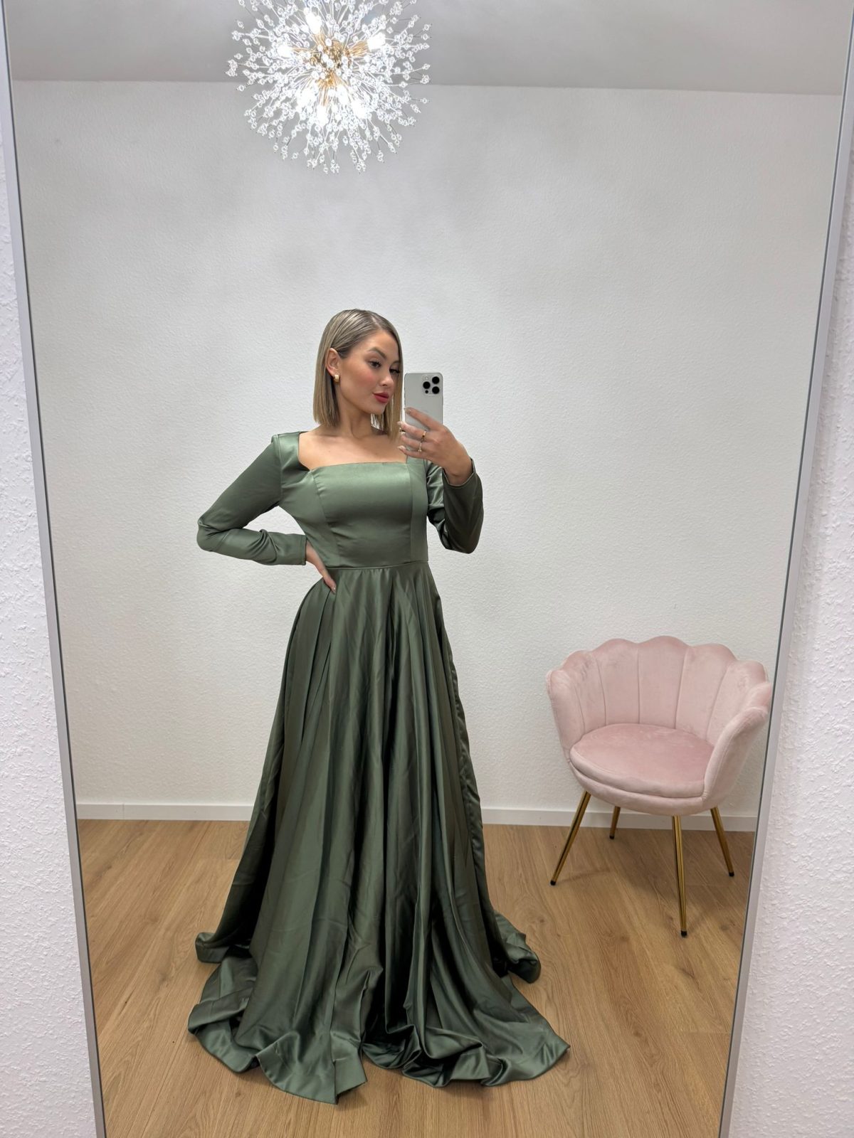 Satin Kleid in Khaki