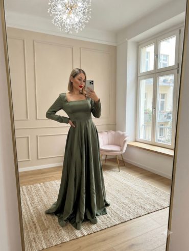 Satin Kleid in Khaki