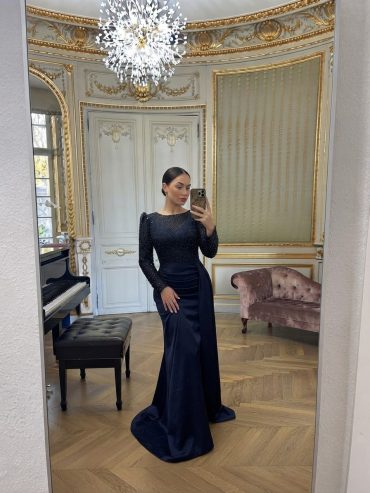 Satin Kleid in marine Blau